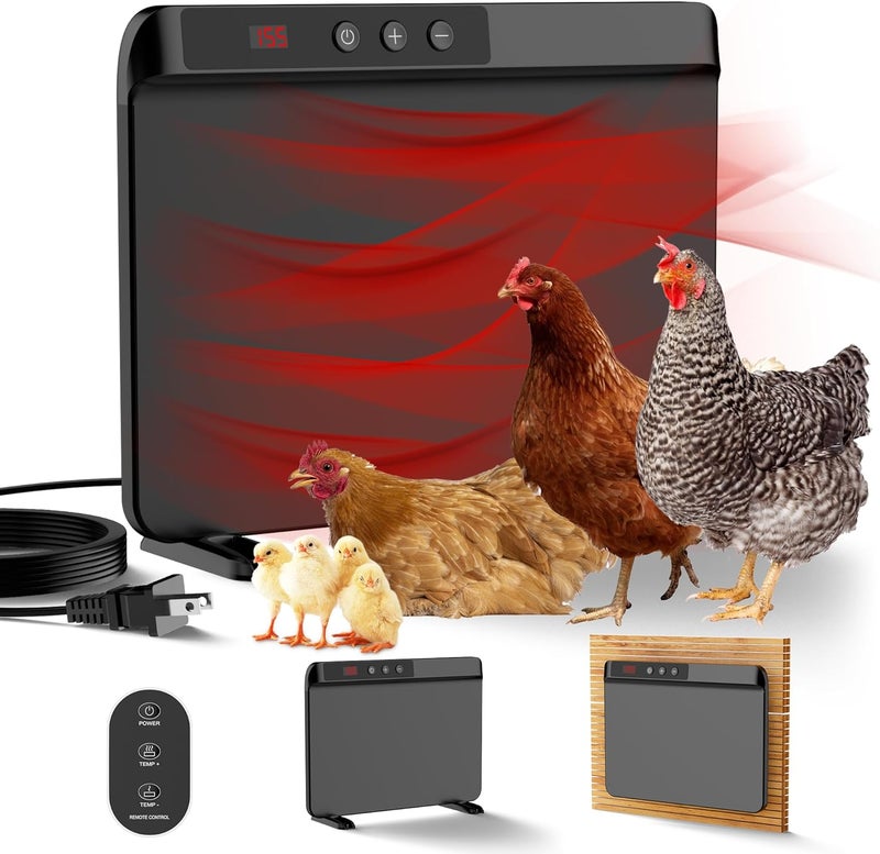 HOPOCO Smart Chicken Coop Heater with Efficient Thermostat, Compatible with Timers & Temp Controllers, 200W Safe Inside Radiant Flat Panel Warmer, Remote-Adjustable for Pets & Animals in Winter - Image 1